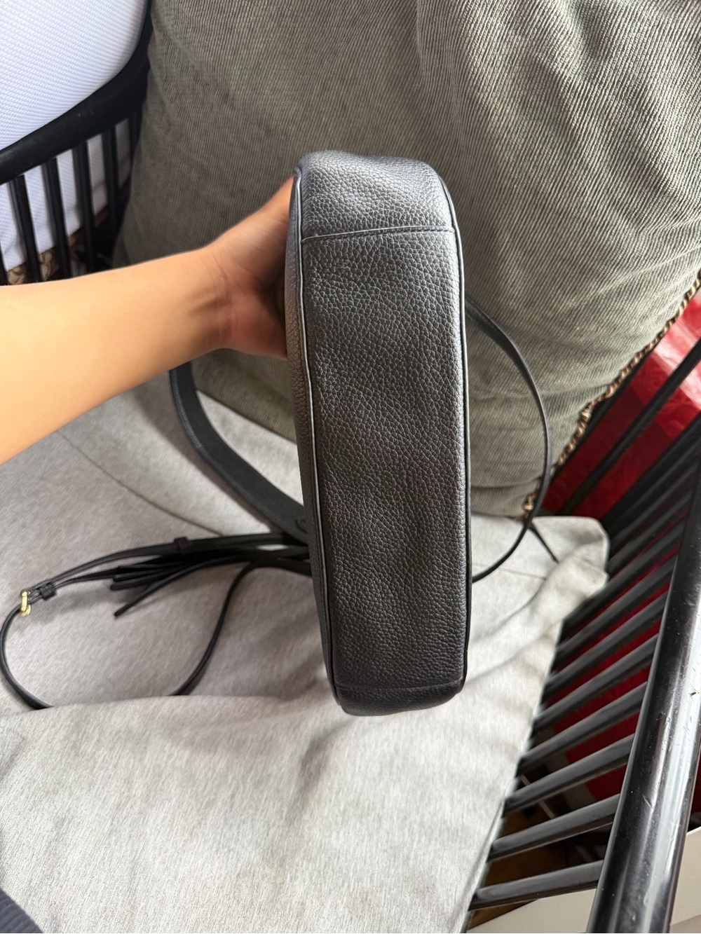 Coach Black Pebbled Leather Shoulder Bag with Tassel Detail - Picture 2 of 6